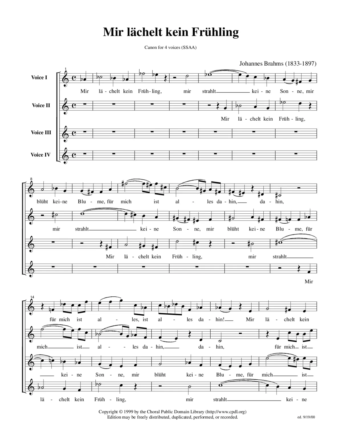 Mir lächelt kein Frühling, WoO 25 - Page 1