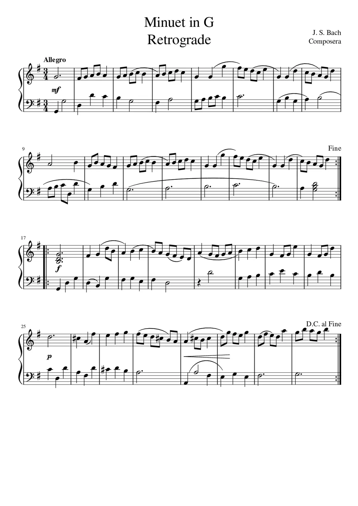 Minuet in G retrograde - Page 1