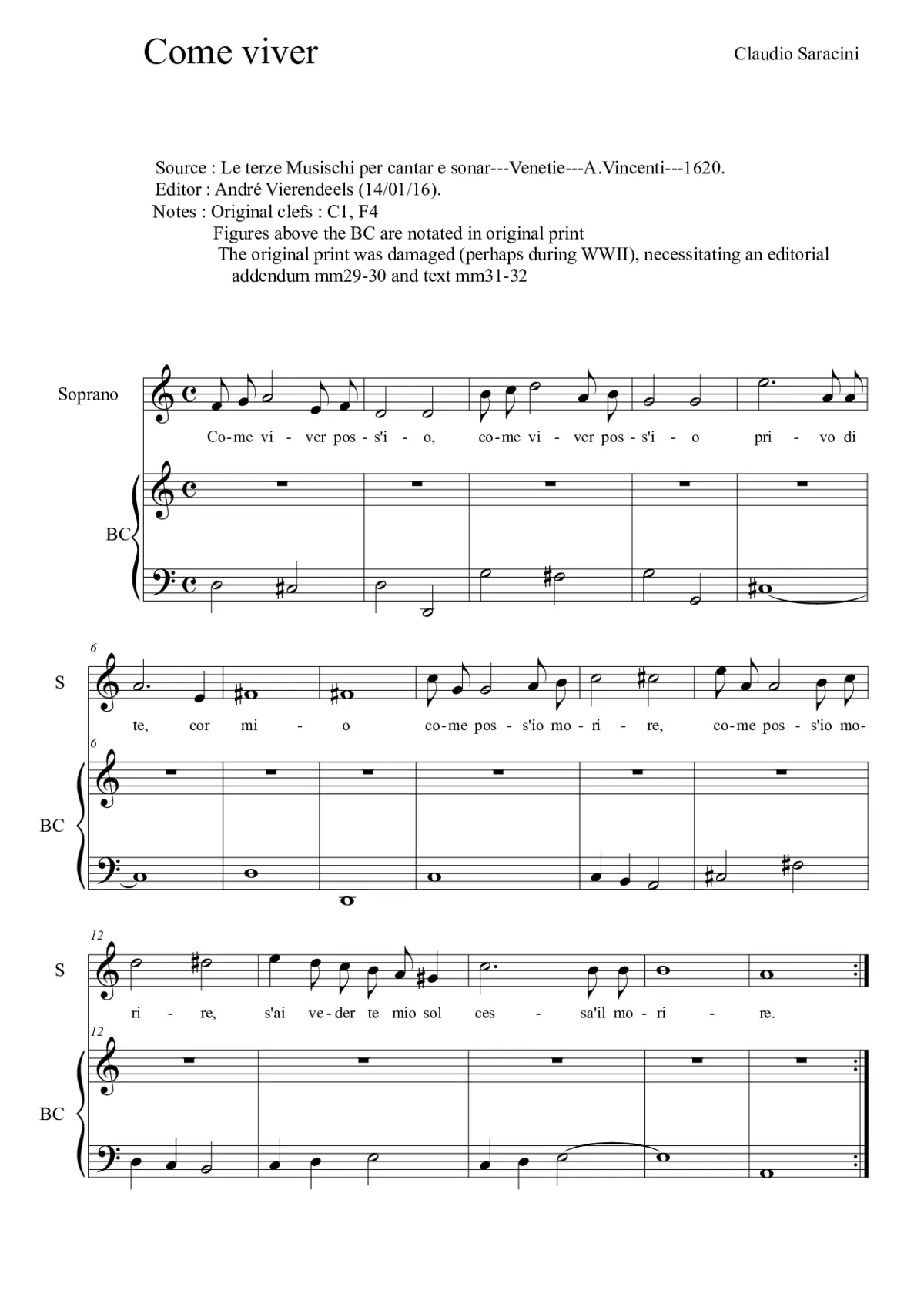 Come viver poss'io - Page 1