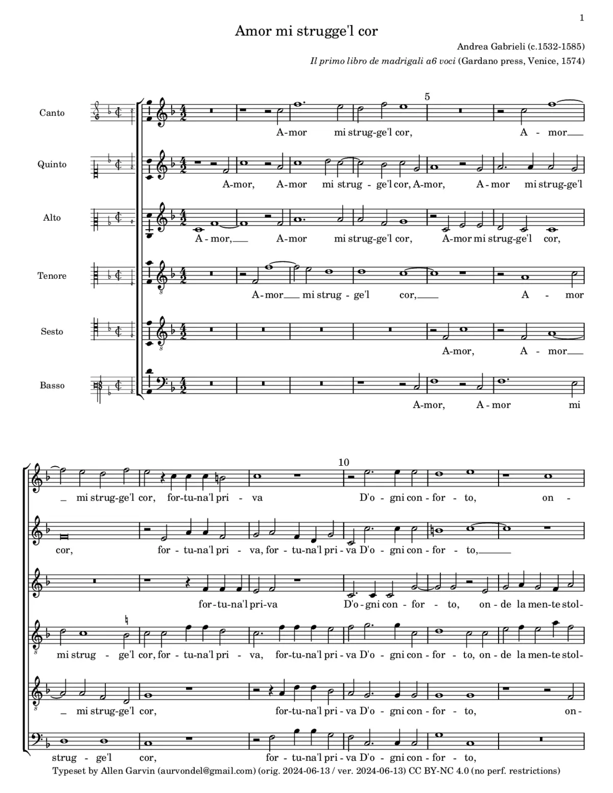 Amor mi strugge'l cor - Page 1