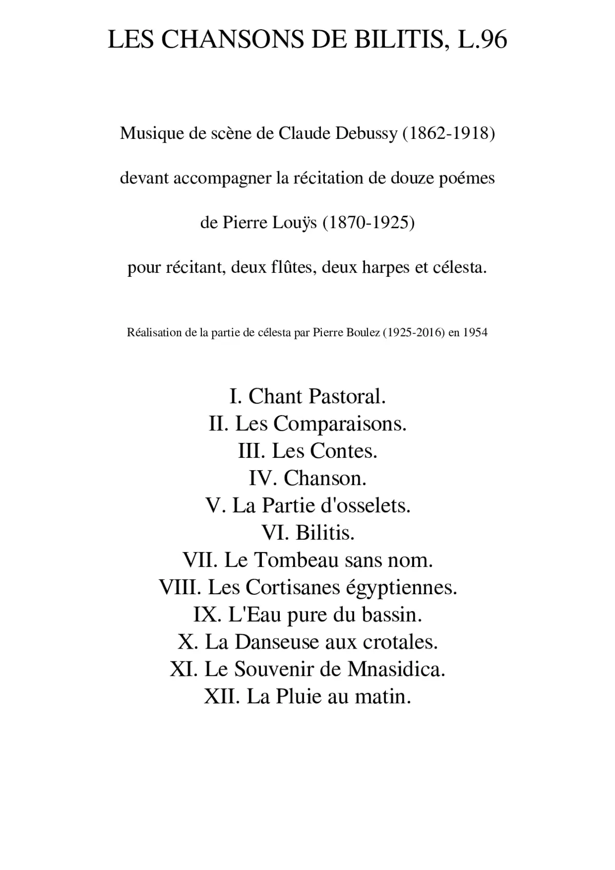 Musique de scène pour Les Chansons de Bilitis L.96 - Page 1
