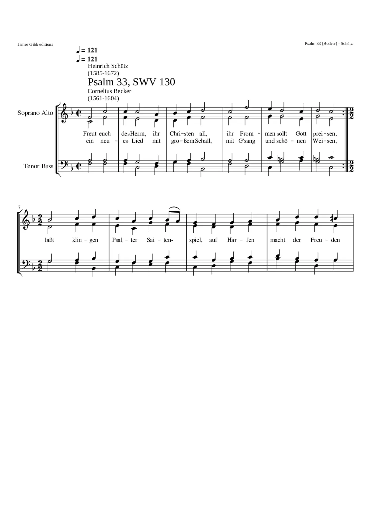 Freut euch des Herrn ihr Christen all SWV 130 - Page 1