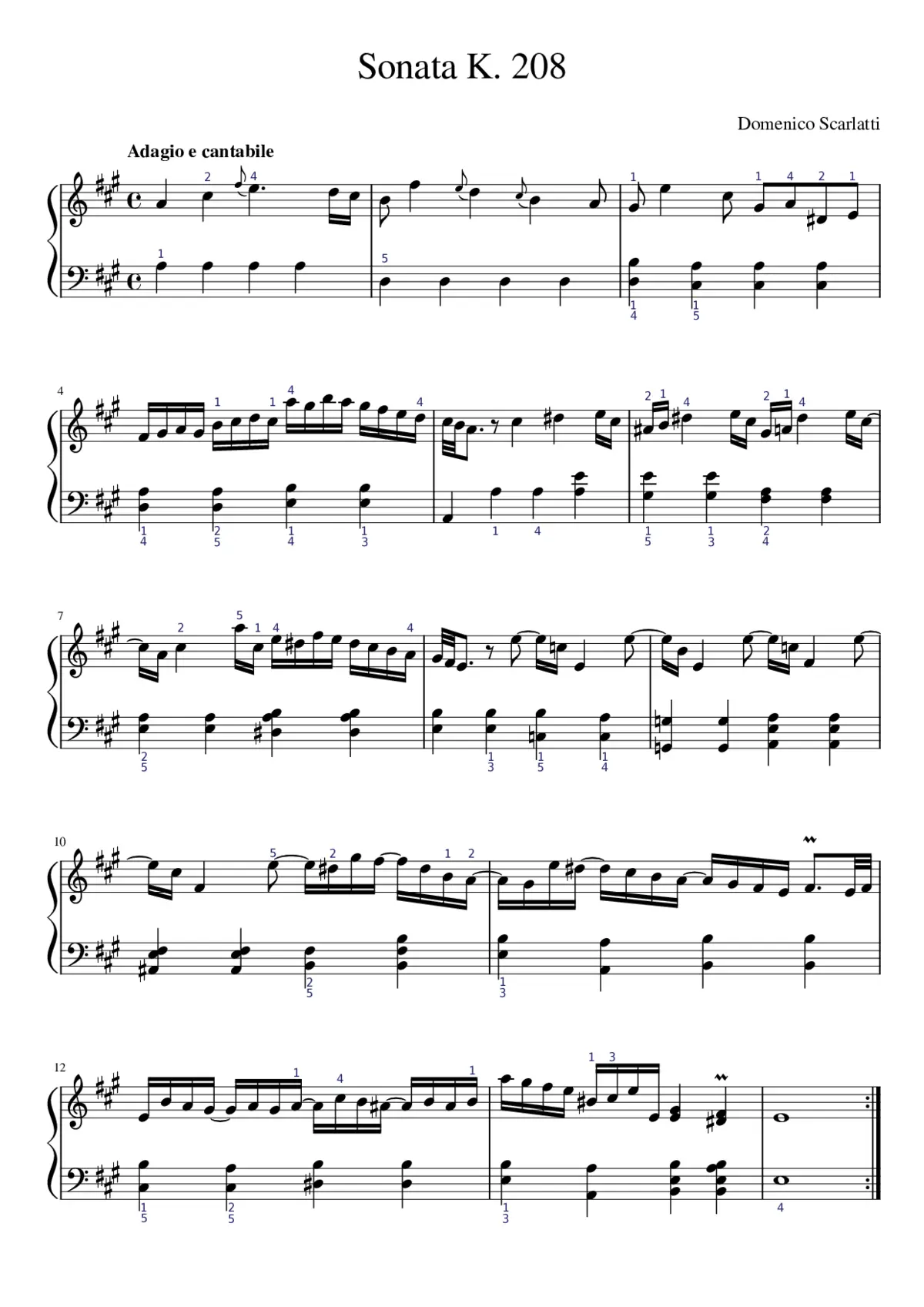 Keyboard Sonata in A major K.208 - Page 1