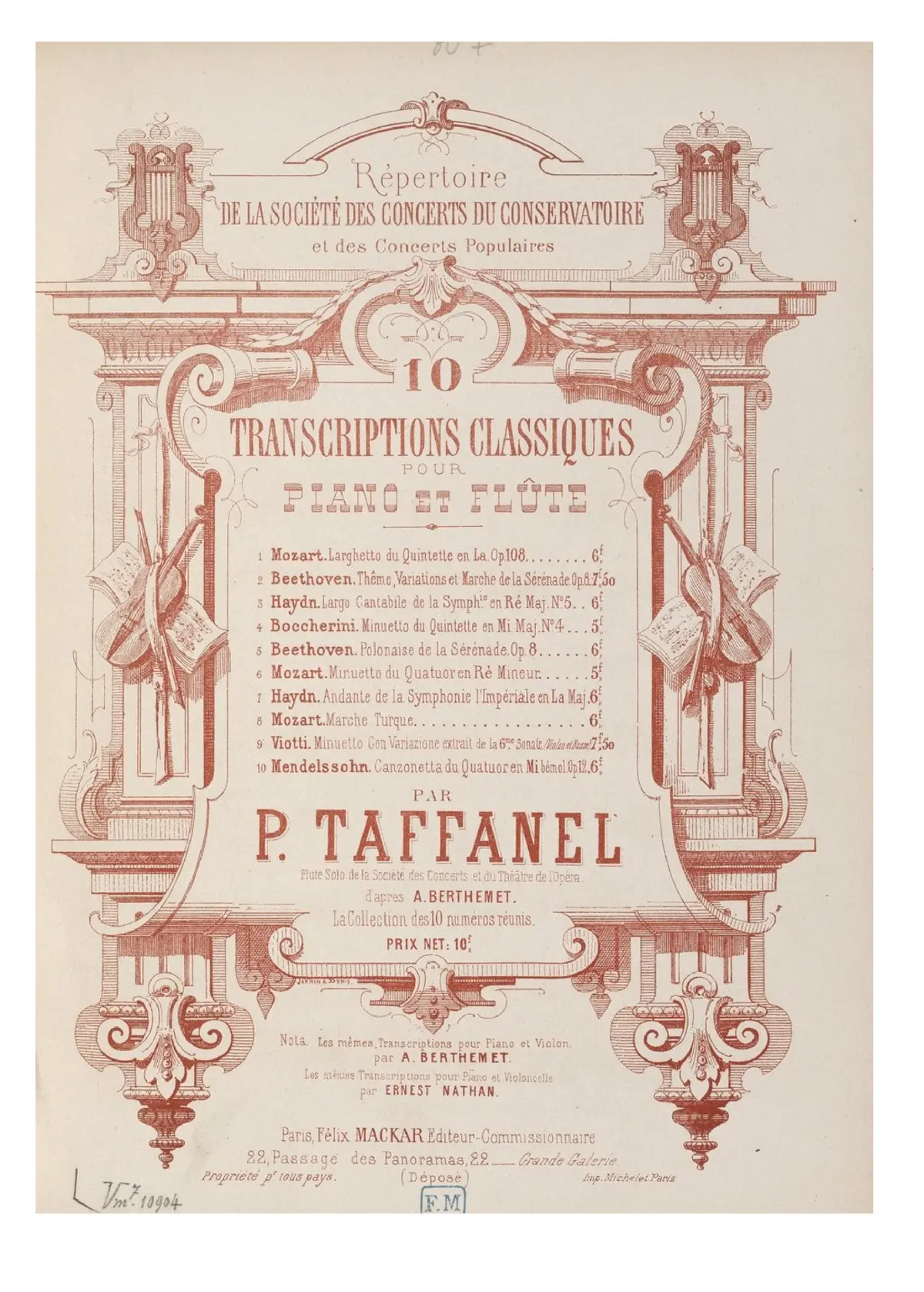 20 Transcriptions classiques pour piano et flûte par P. Taffanel d'après A. Berthemet - Page 1