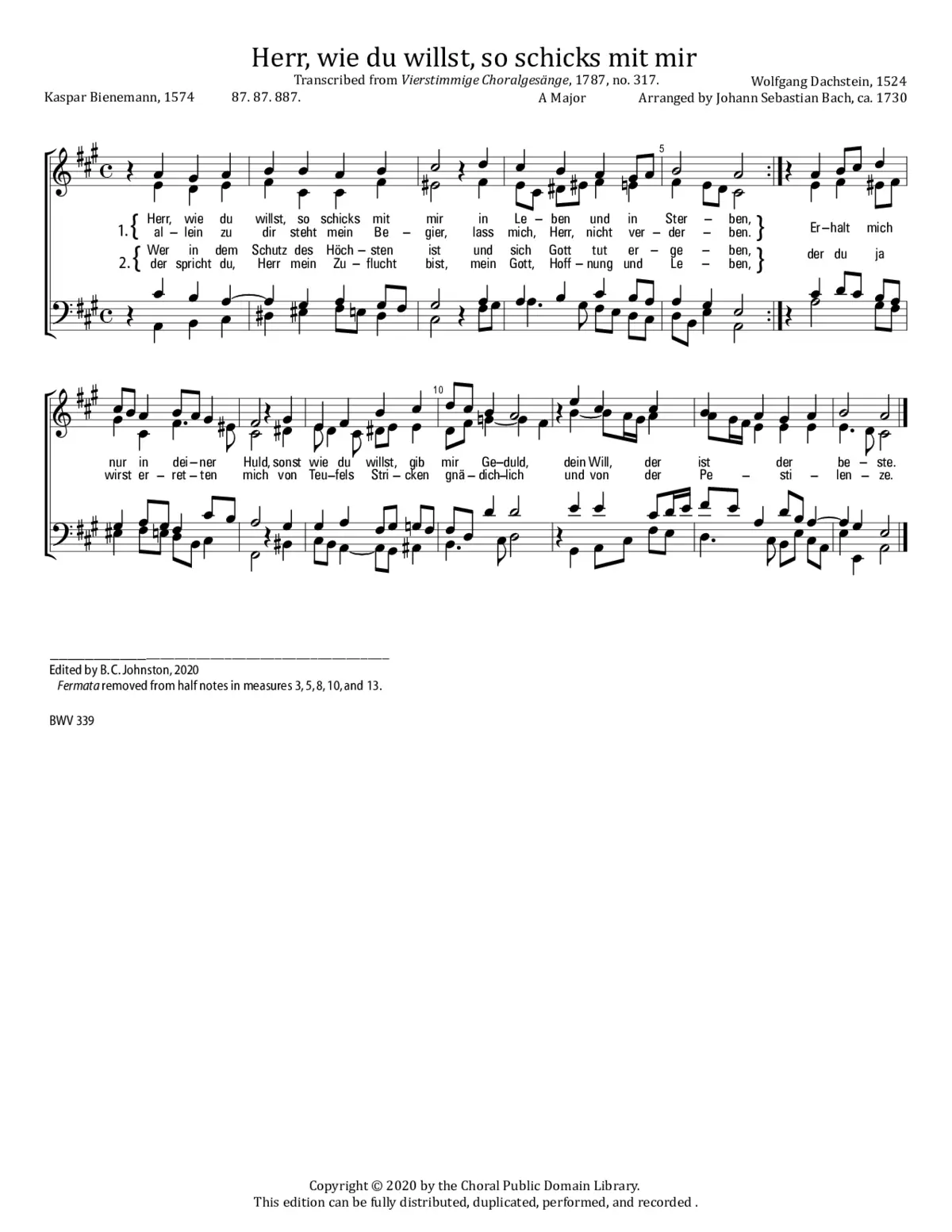 Herr, wie du willst, so schicks mit mir, BWV 339 - Page 1