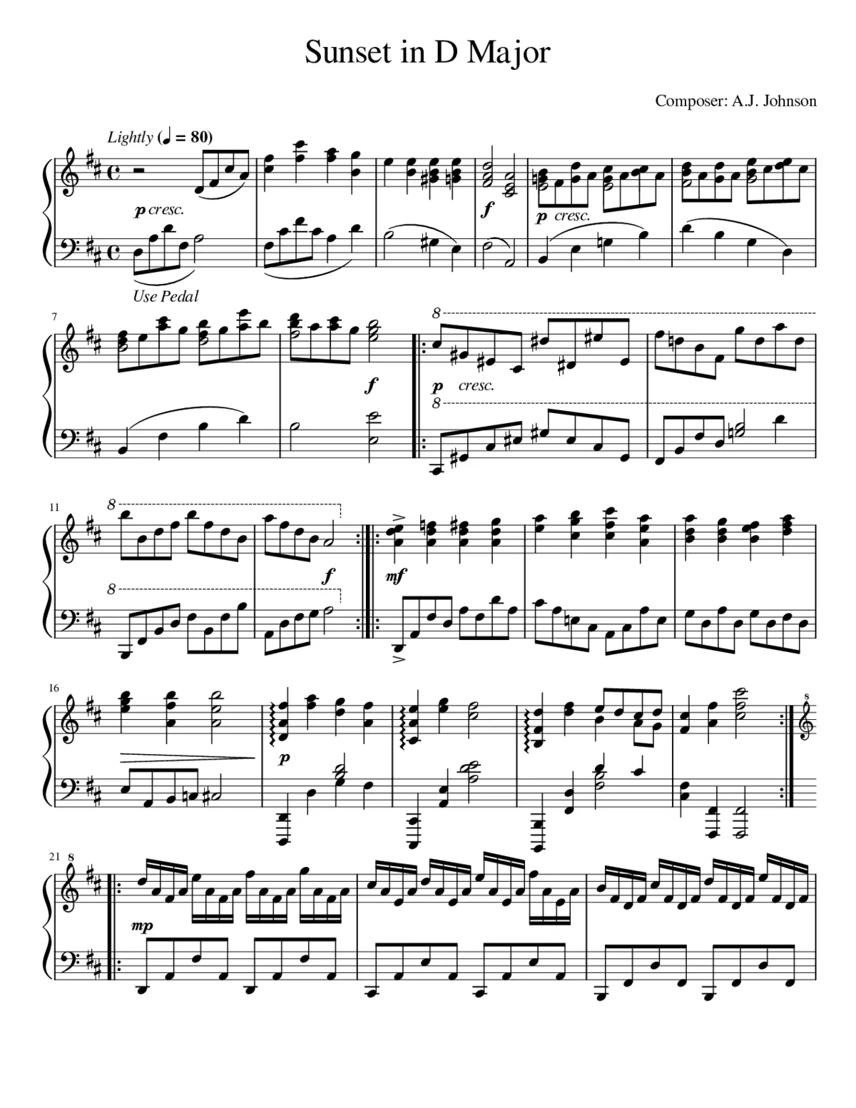 Sunset in D Major - A.J. Johnson - Page 1
