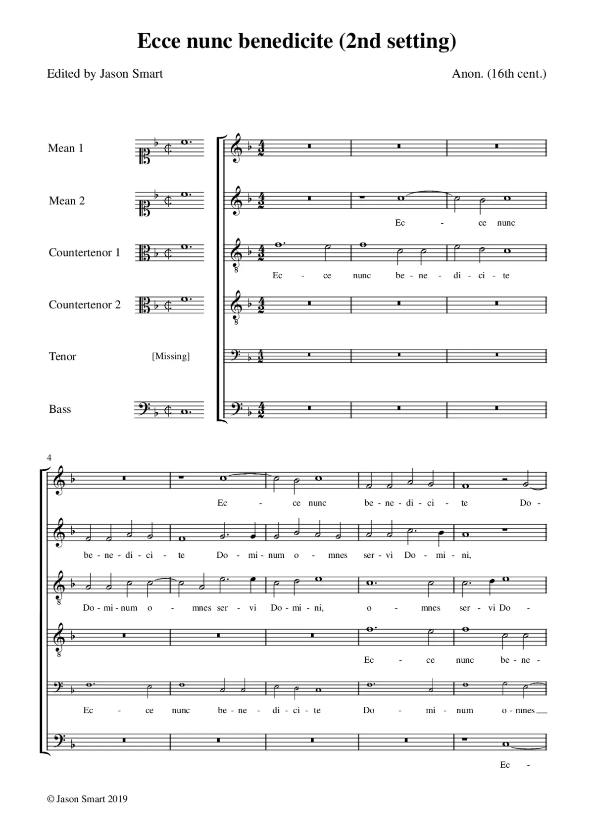 Ecce nunc benedicite II (Baldwin Partbooks) - Page 1