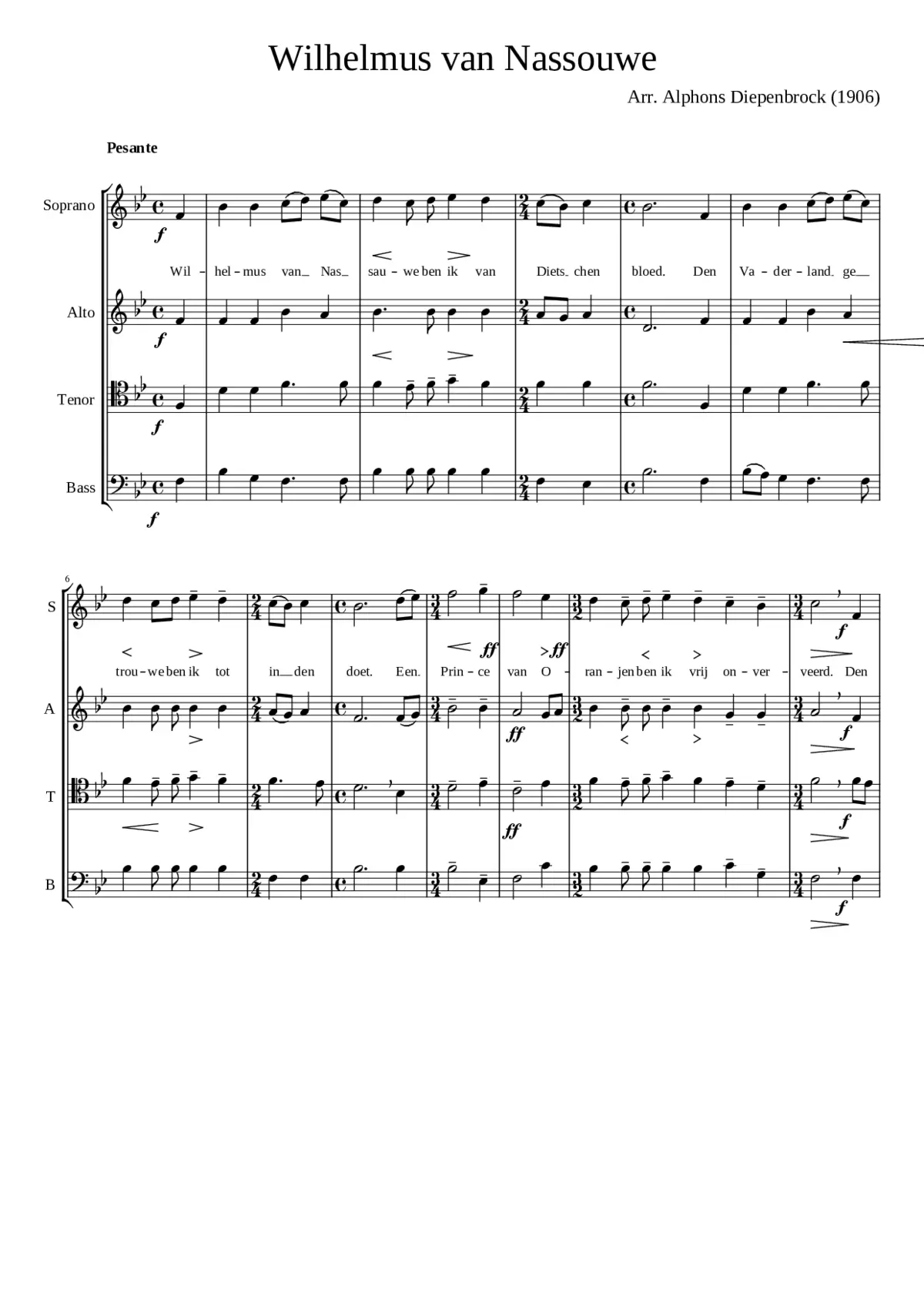 Wilhelmus van Nassouwe (Official Dutch Anthem) arrangement Diepenbrock - Page 1