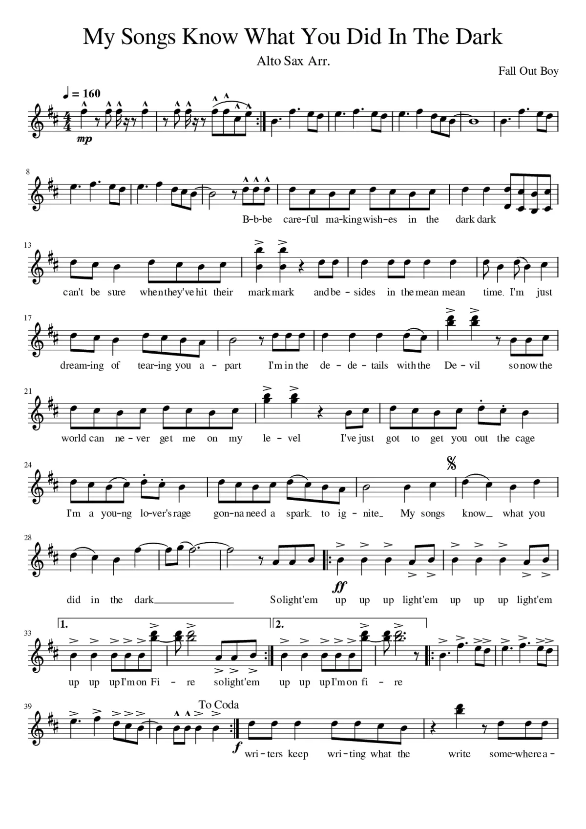 my songs know what you did in the dark light em up - Page 1