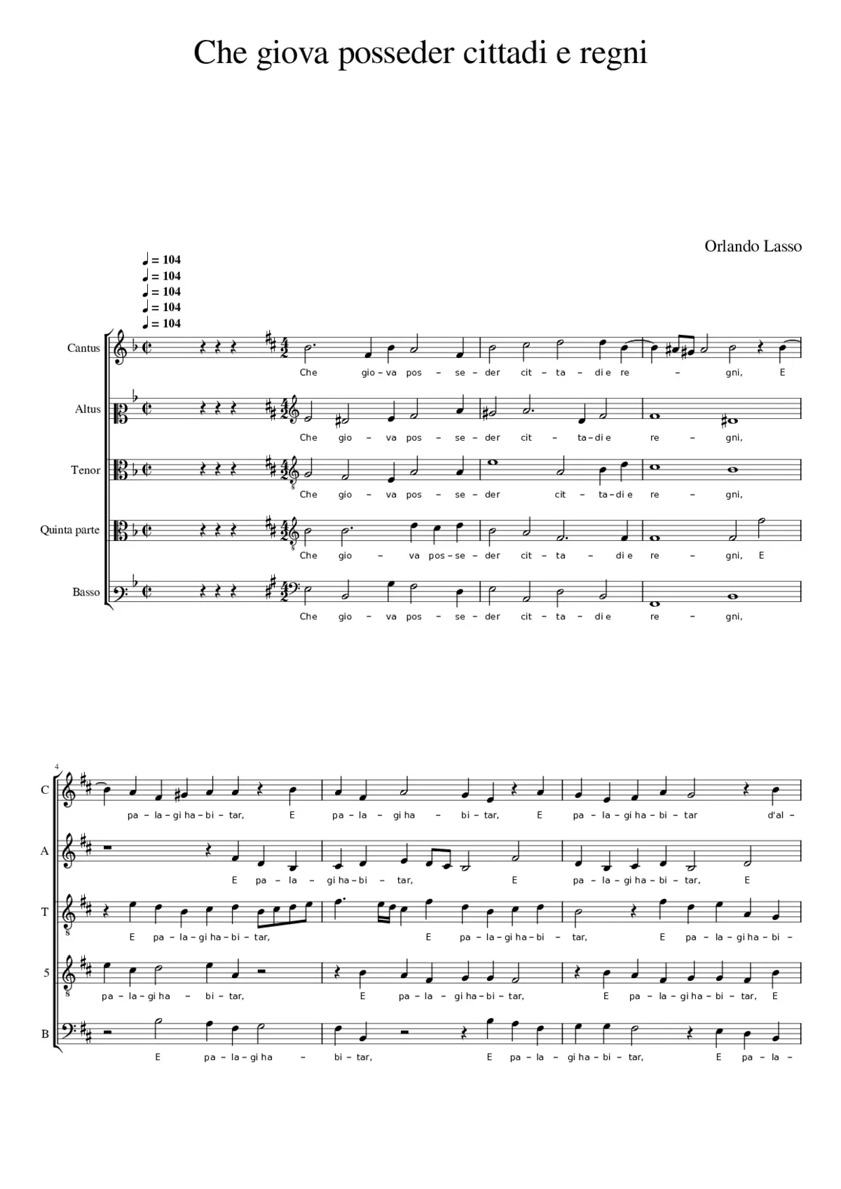 Che giova posseder - Page 1