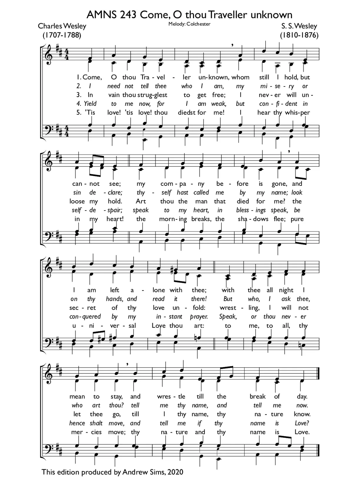 Come, O thou traveller unknown (Colchester) - Page 1