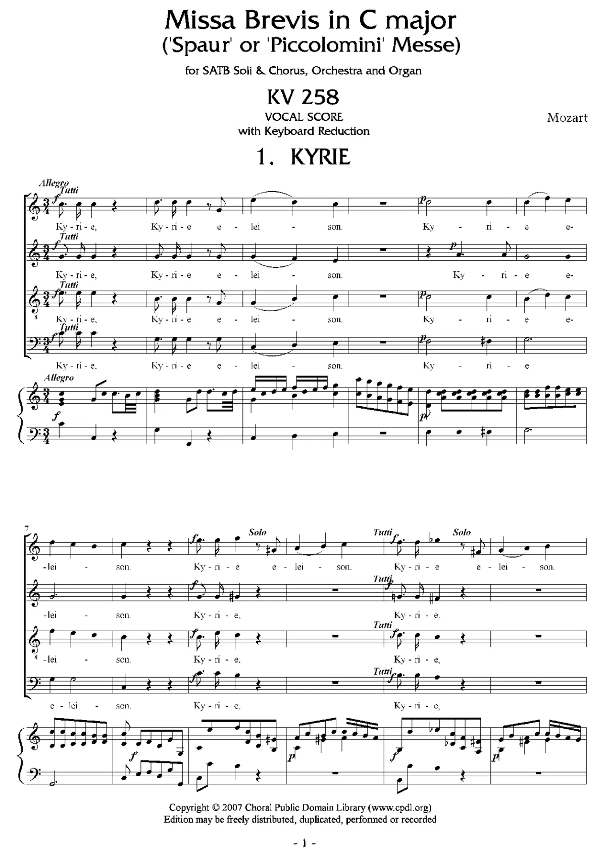 Missa brevis in C major, KV 258 'Piccolomini' - Page 1