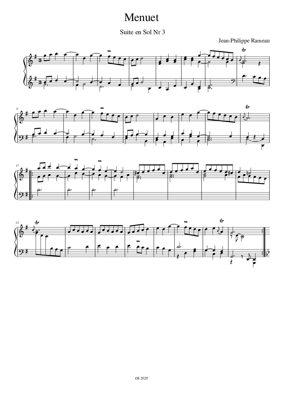 Menuet I et II Suite en Sol - Page 1