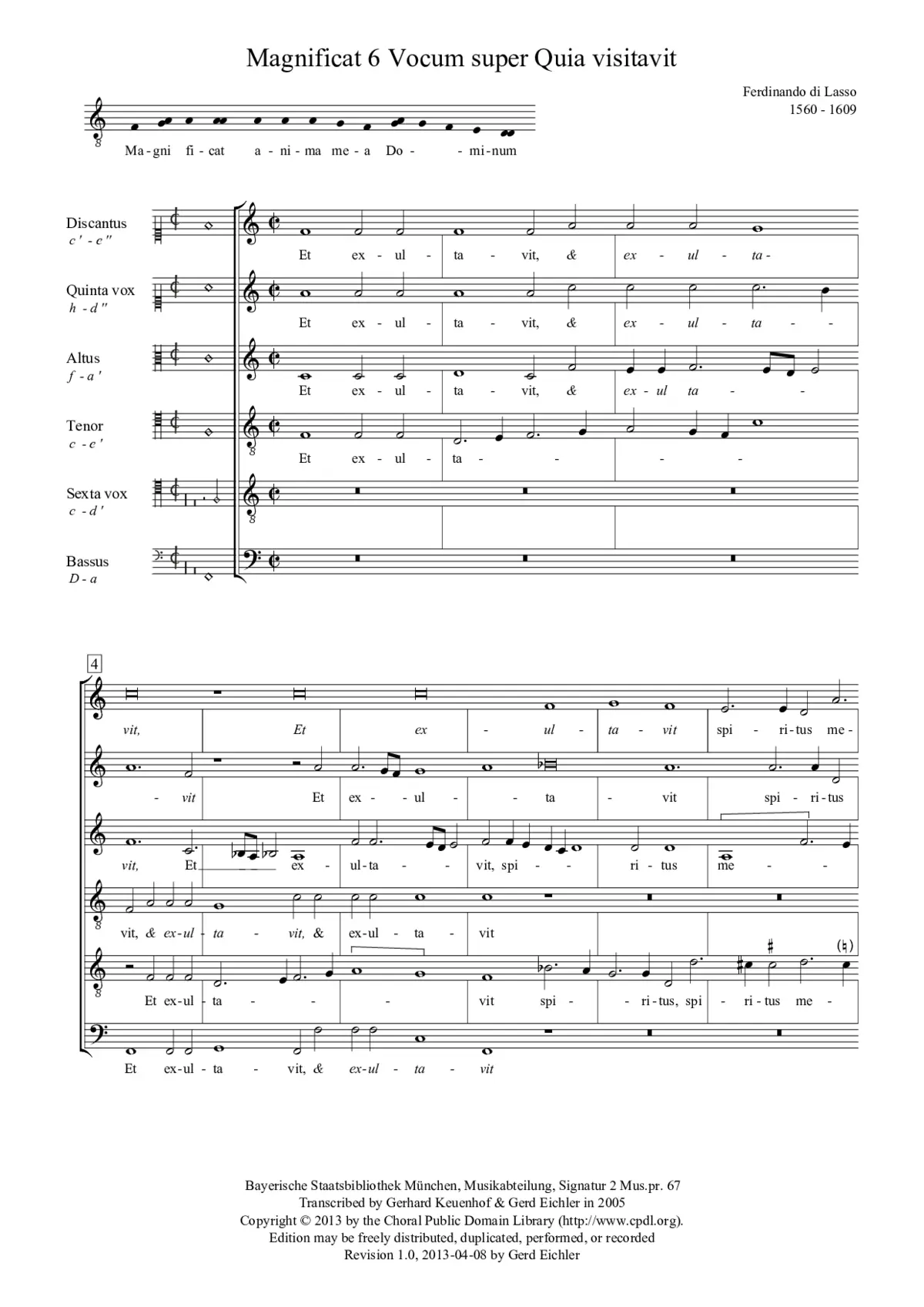 Magnificat 6 vocum super Quia visitavit - Page 1