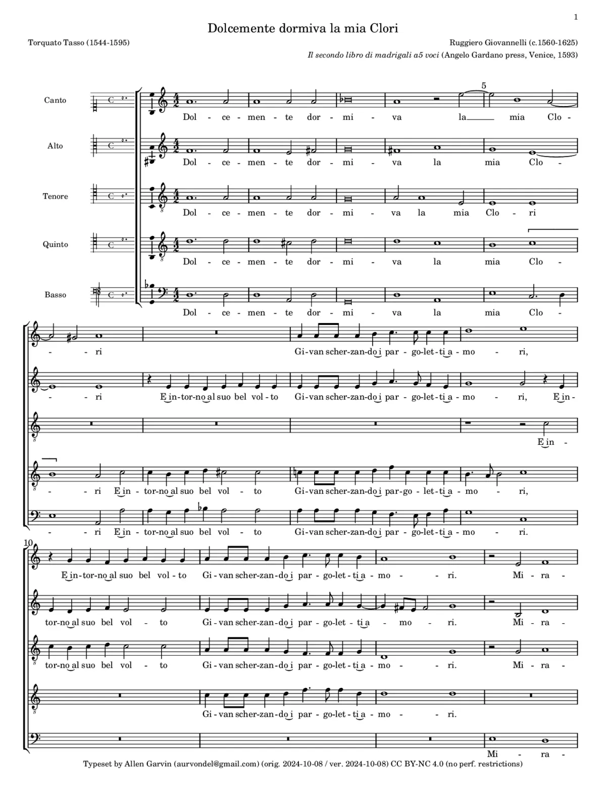 Dolcemente dormiva la mia Clori - Page 1