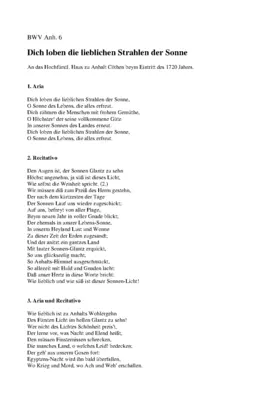 Dich loben die lieblichen Strahlen der Sonne