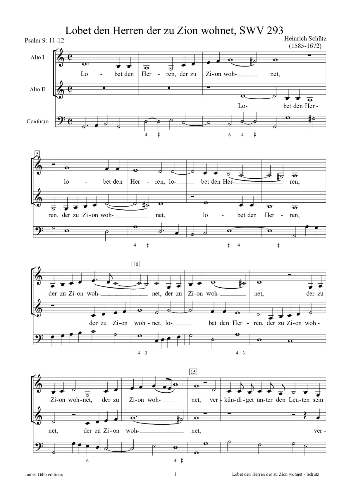 Lobet den Herren, der zu Zion wohnet, SWV 293 - Page 1