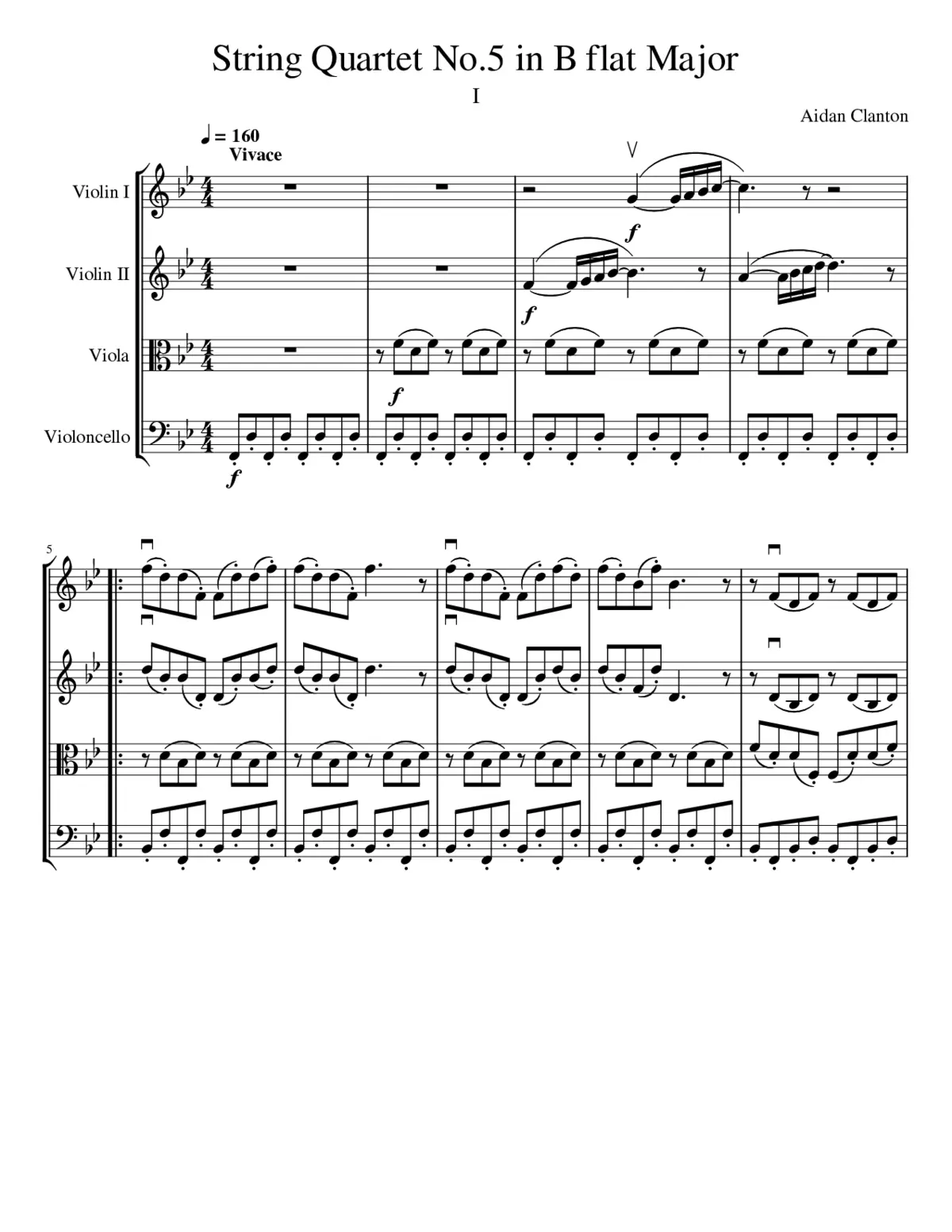 String Quartet No.5 in B flat Major; I - Page 1