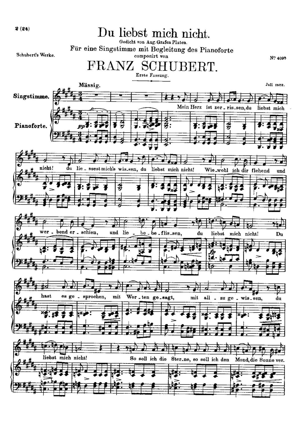 Du liebst mich nicht, D.756 - Page 1