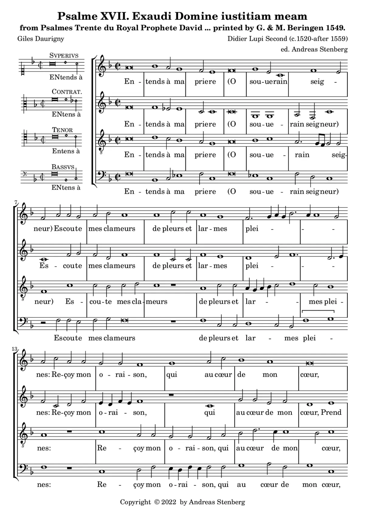 Entends à ma priere (Ps. XVII) - Page 1