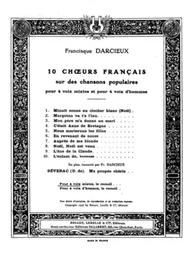10 Chœurs français sur des chansons populaires pour 4 voix mixtes