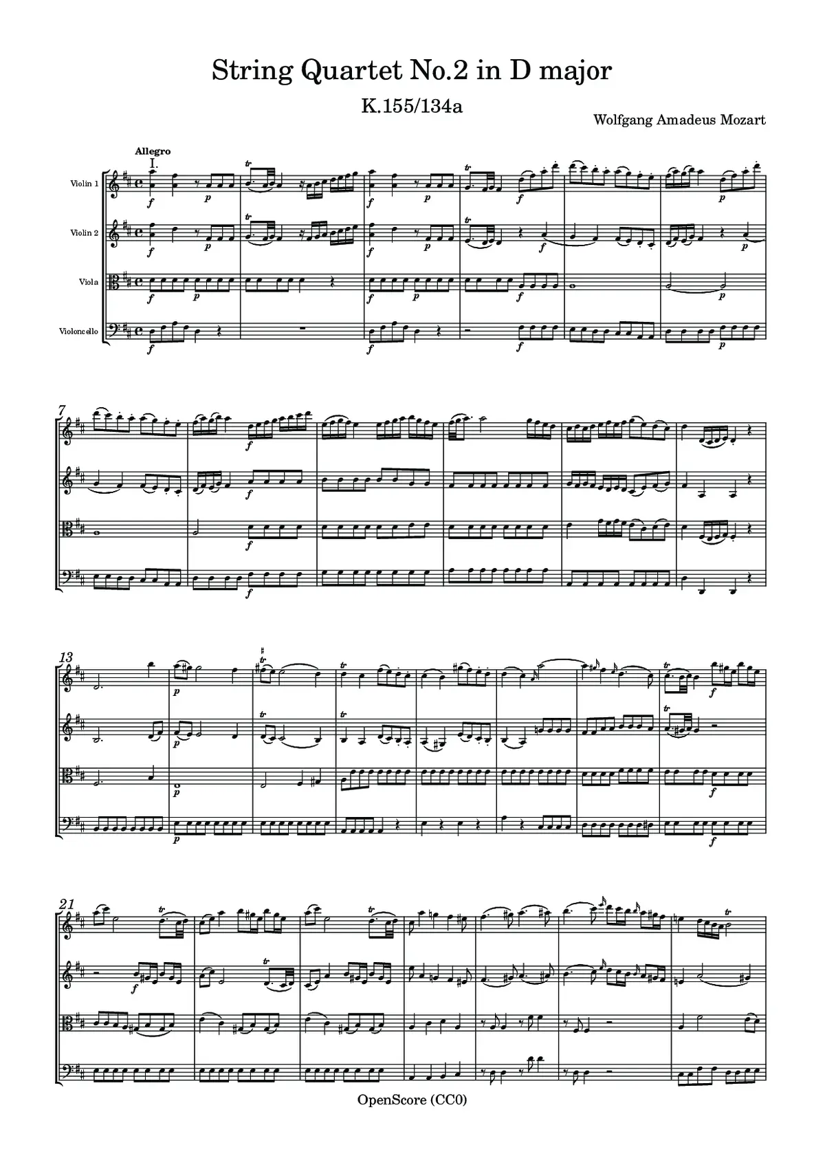String Quartet No.2 in D major, K.155/134a - Page 1