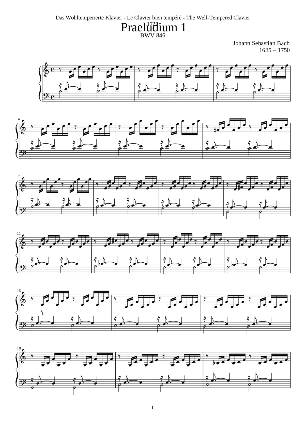 Prelude and Fugue in C major BWV 846 - Page 1