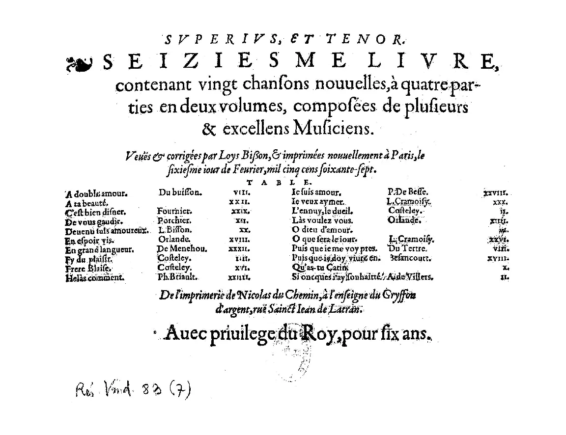 20 Chansons nouvelles, Livre 16 - Page 1