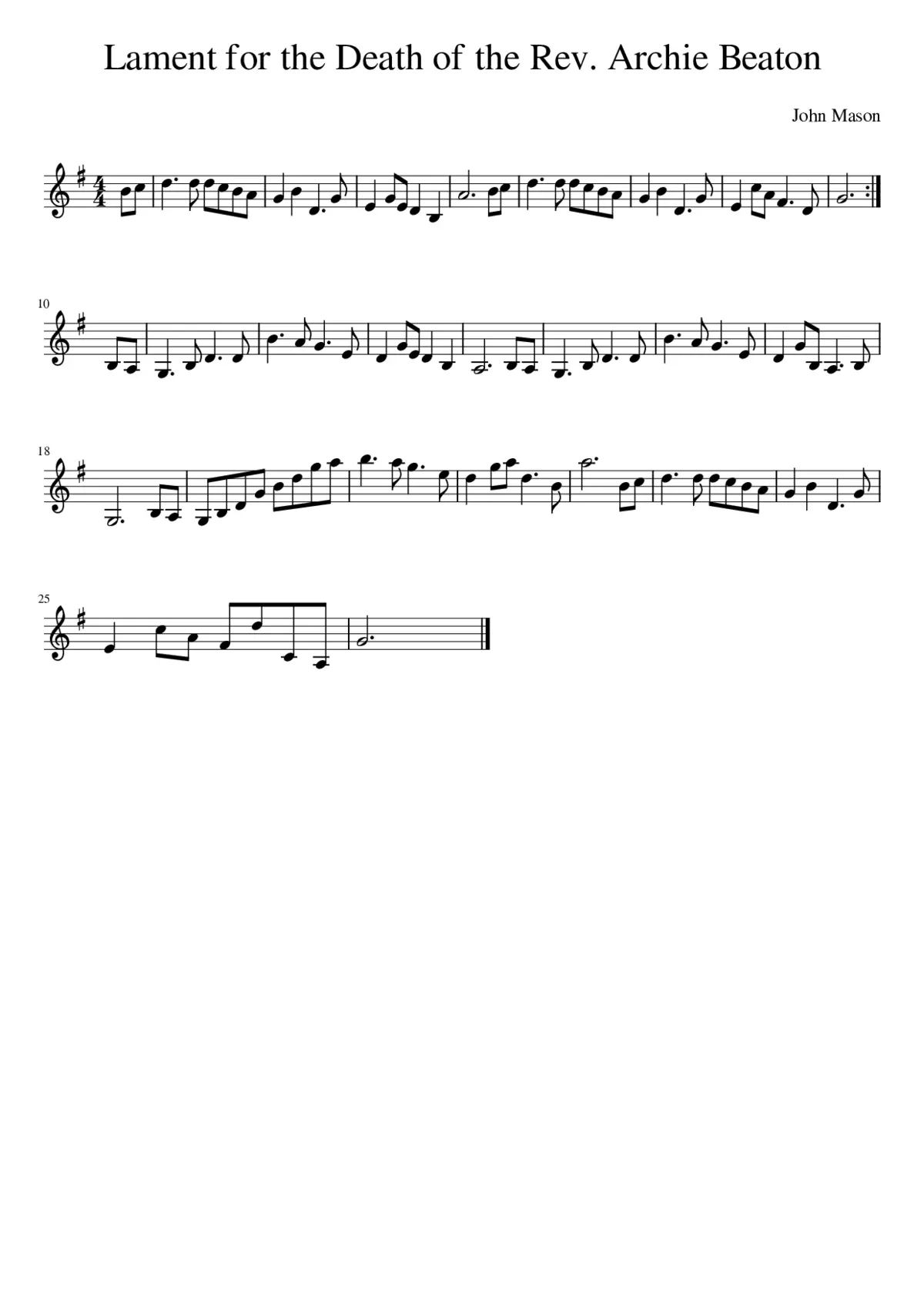 Lament for the Death of the Rev. Archie Beaton - Page 1