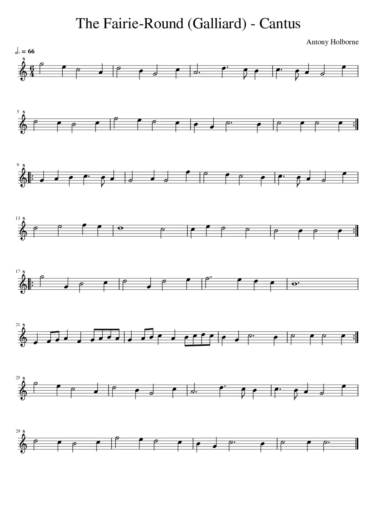The Fairie-Round (Galliard) - Cantus only - Page 1
