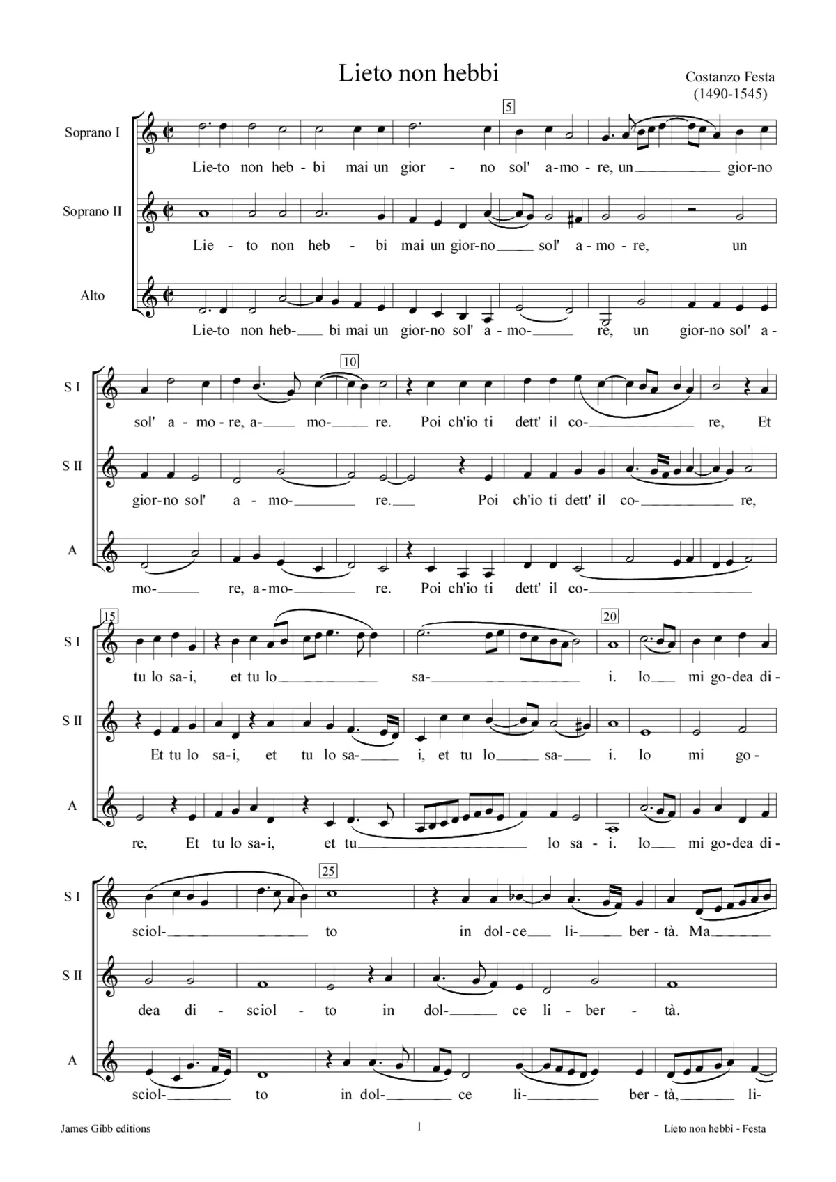 Lieto non hebbi - Page 1