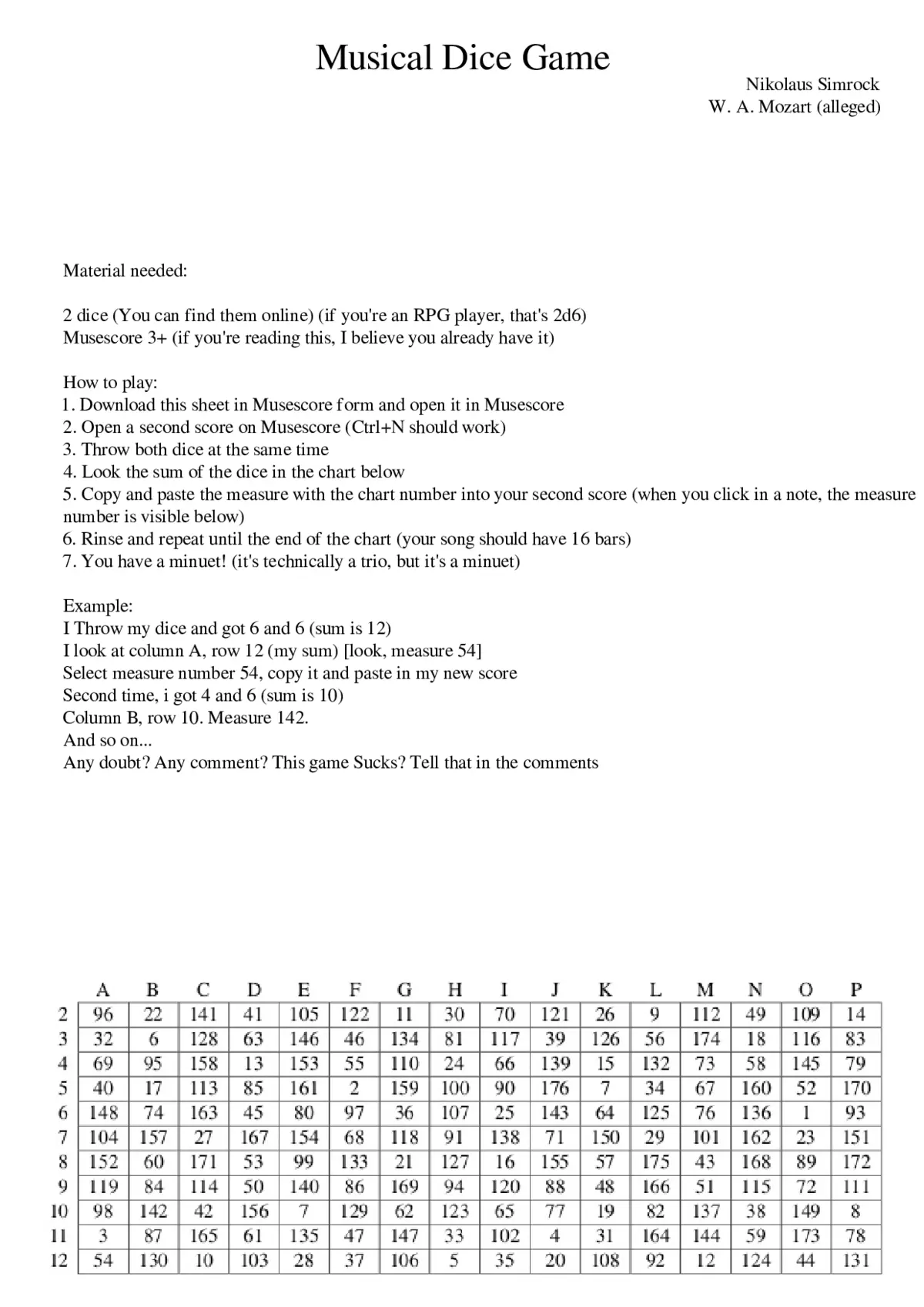 Musikalisches Würfelspiel (K.516f) - Page 1