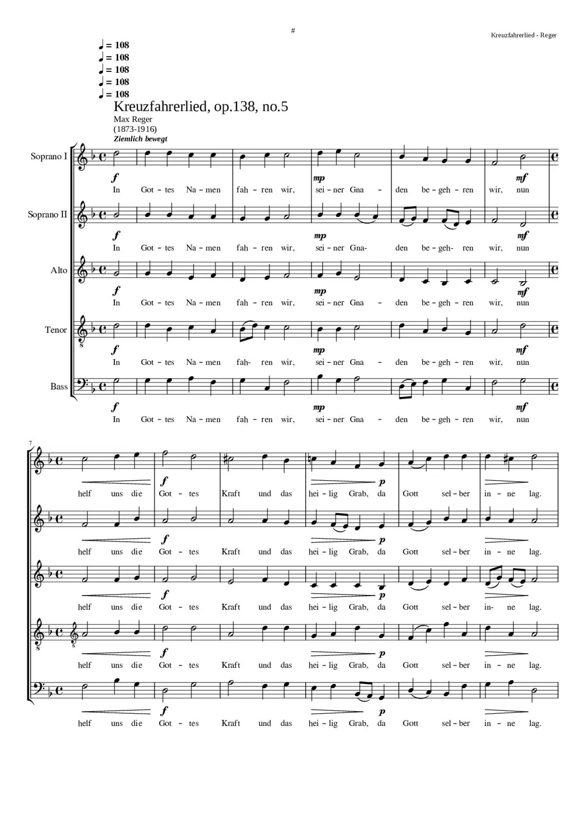 Kreuzfahrerlied Op. 138 No. 5 - Page 1