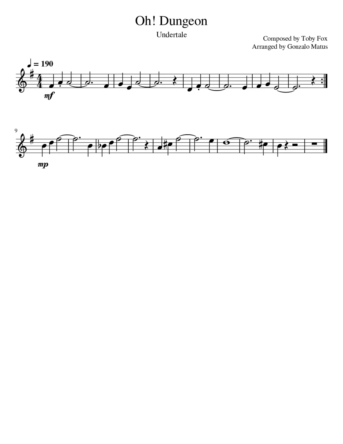 Oh! Dungeon - Violin Solo - Page 1