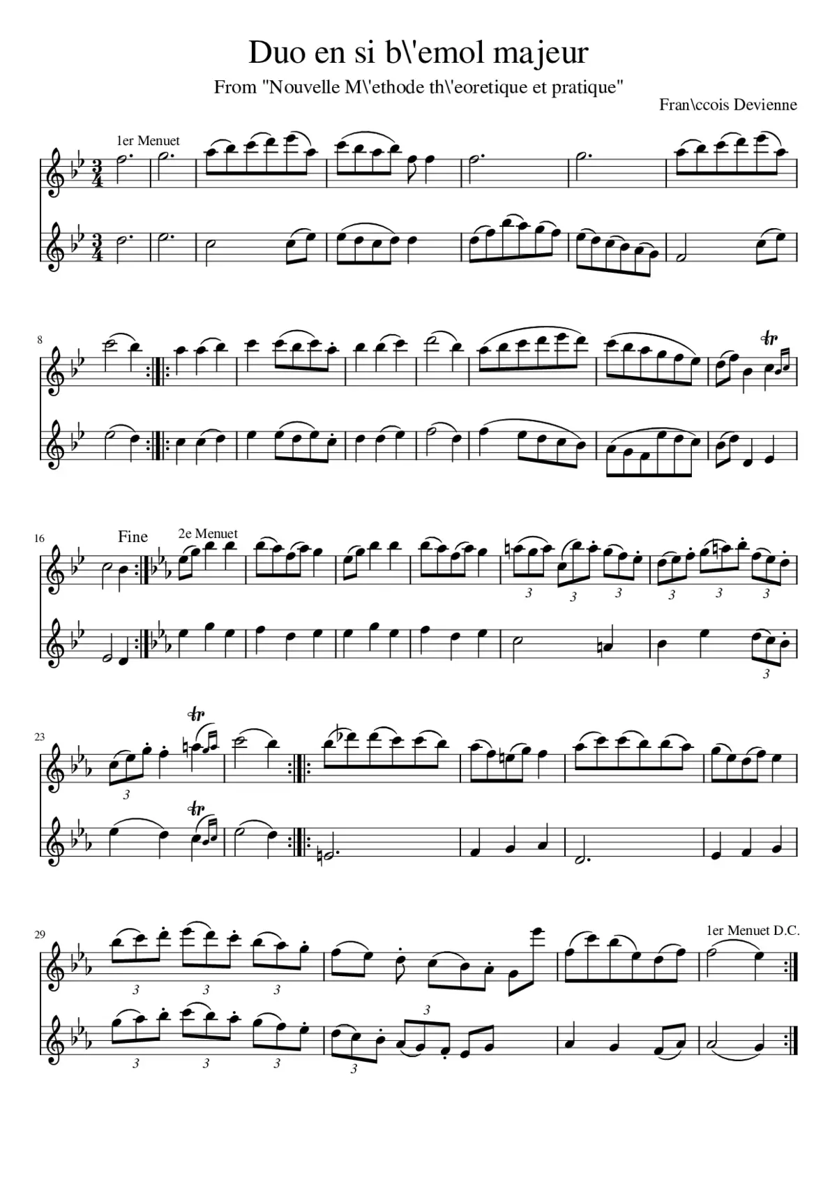 Duo en si b\'emol majeur - Page 1