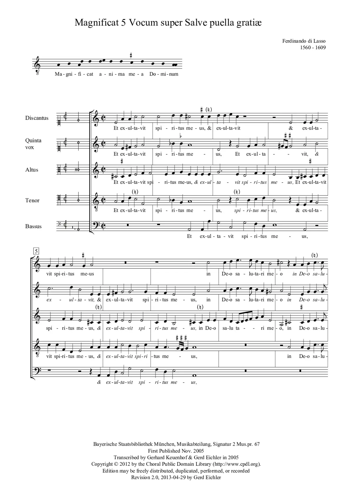 Magnificat 5 vocum super Salve puella gratiæ - Page 1