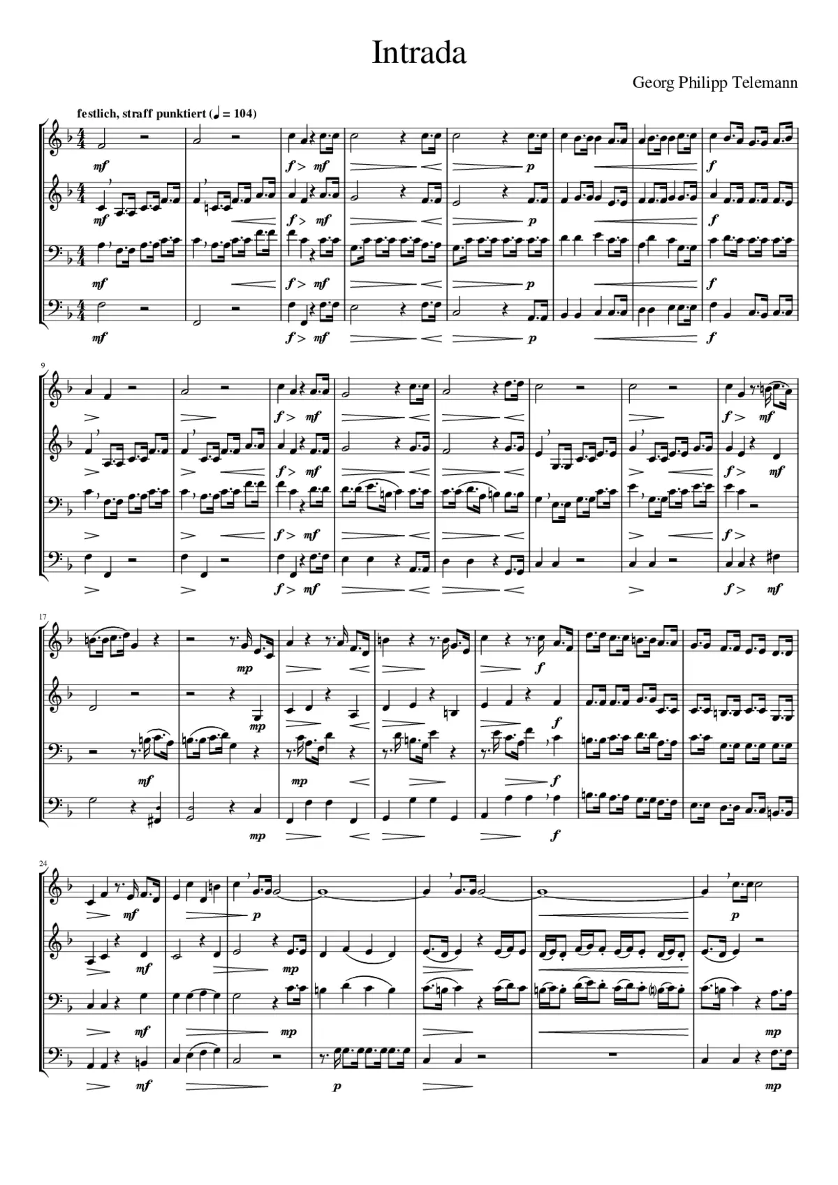 Concerto for 3 trumpets 2 oboes timpani strings & b.c. D major TWV 54:D3 No.1 Intrada - Page 1