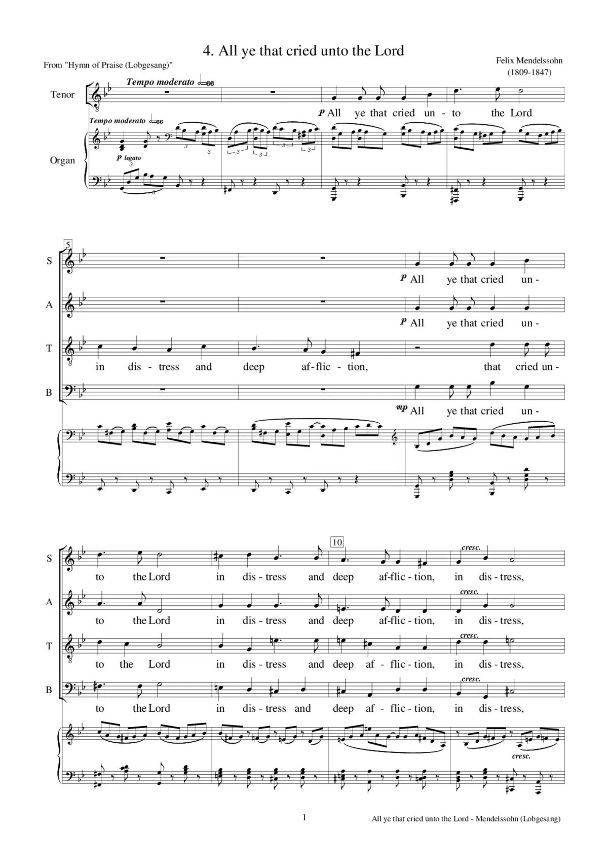 Hymn of Praise: No. 4 - All ye that cried unto the Lord - Page 1