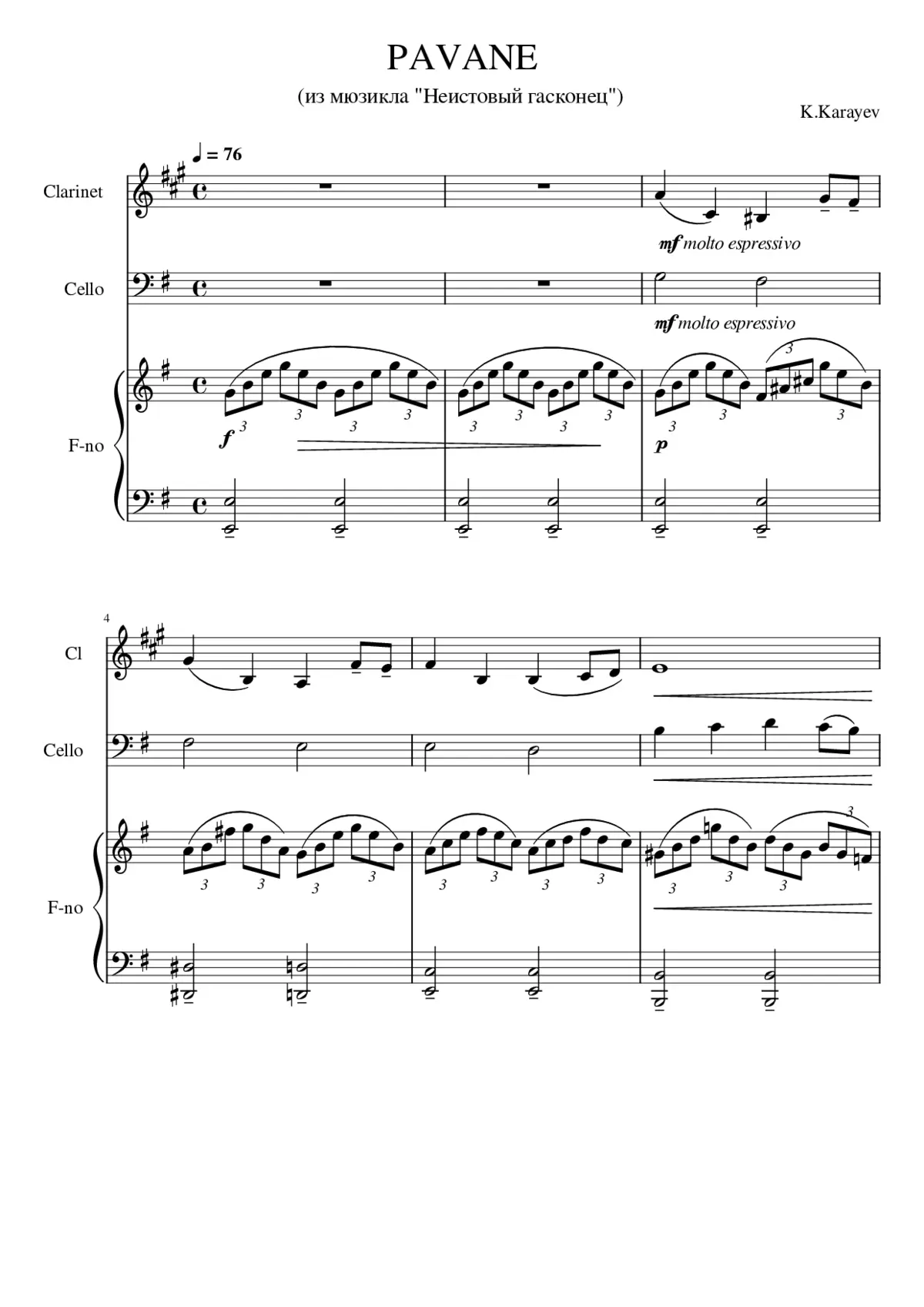 PAVANE Clarinet-Lite Cello Fno - Page 1