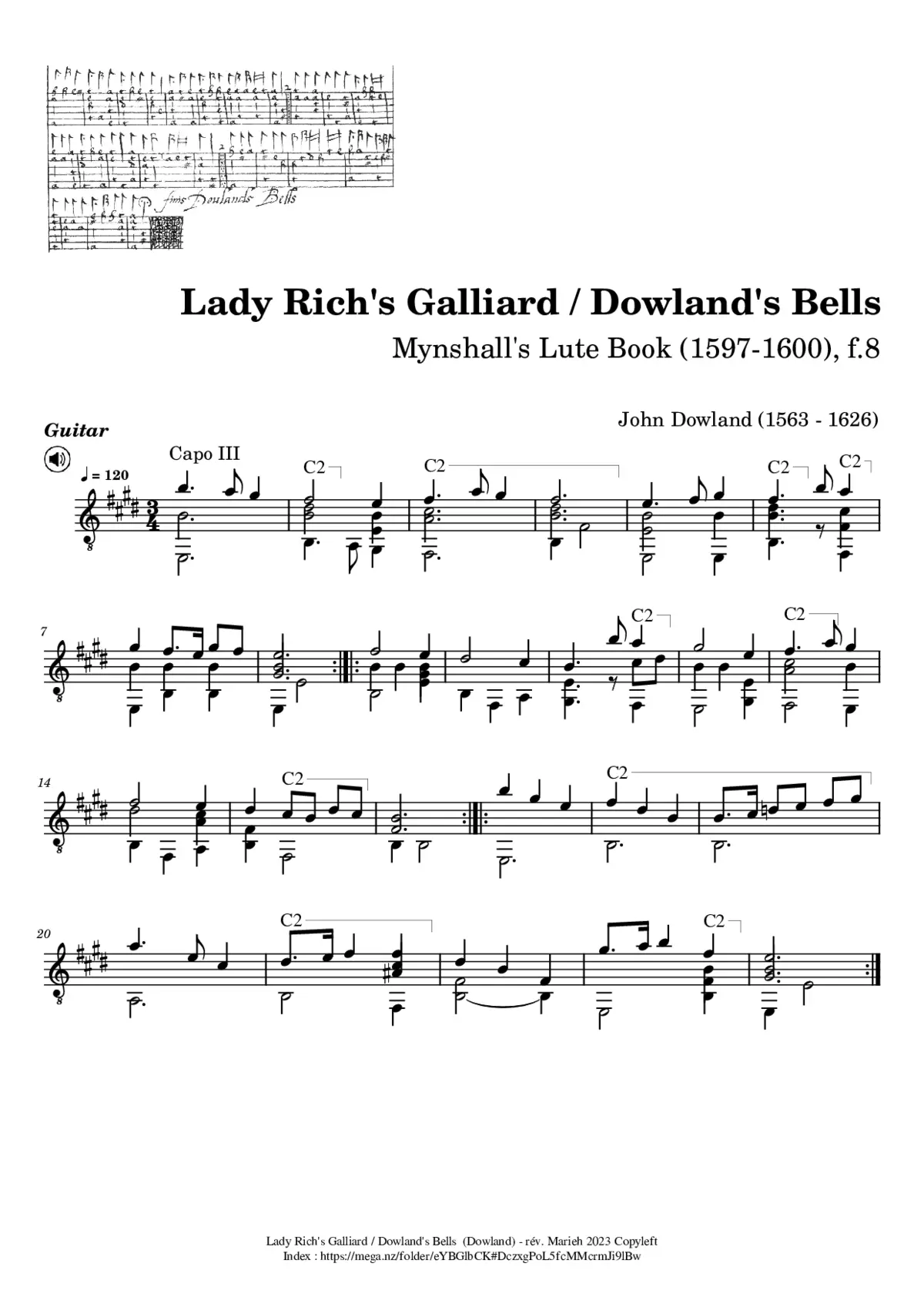 Lady Rich's Galliard - Page 1