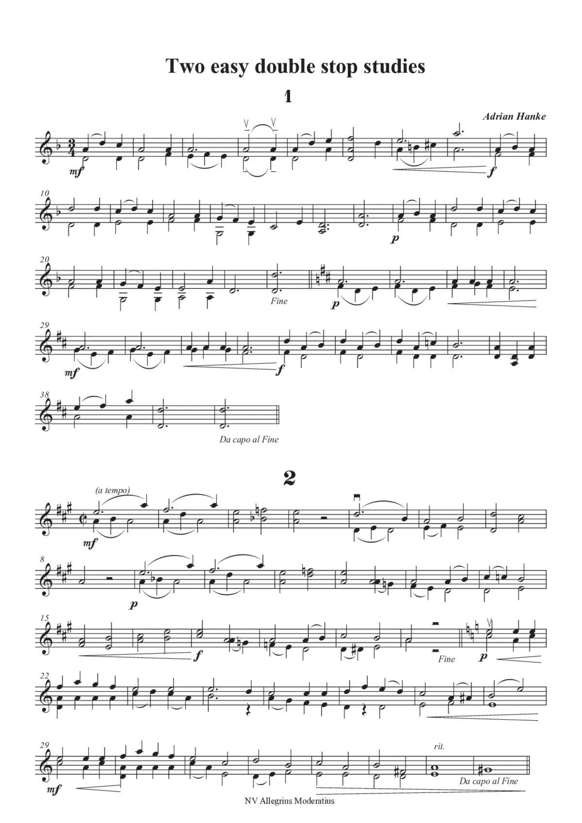 2 easy double stop studies for violin - Page 1