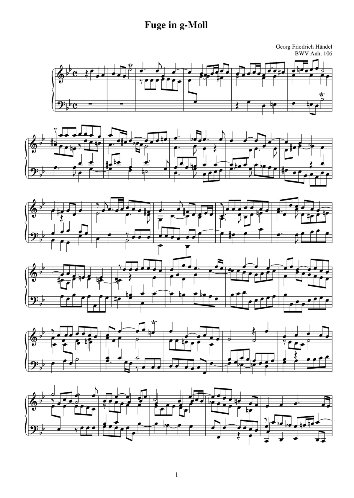 Fugue in G minor, BWV Anh.106 - Page 1
