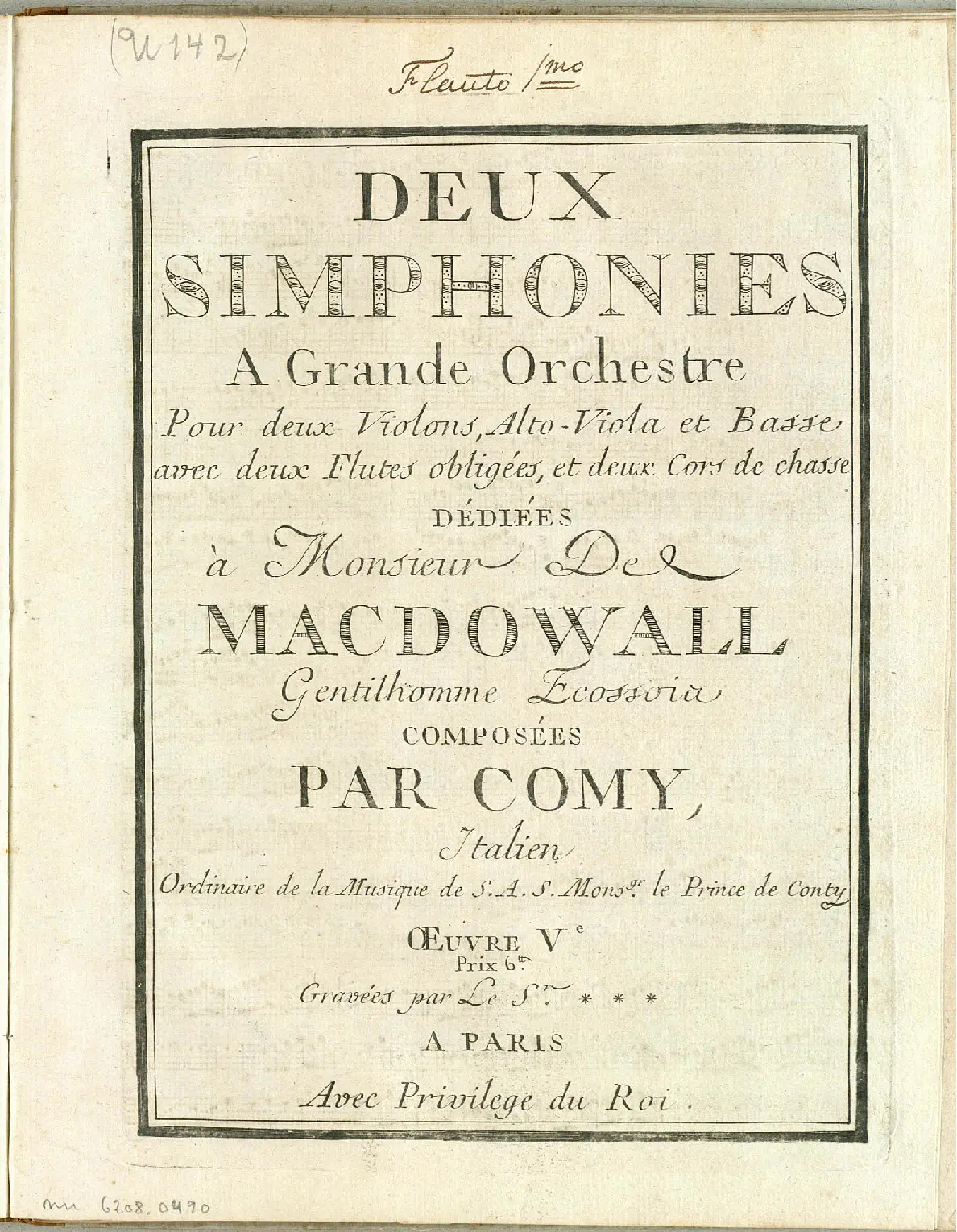 2 Simphonies A Grande Orchestre Pour 2 Violons, Alto-Viola et Basse avec 2 Flutes obliges, et 2 Cors de chasse - Page 1