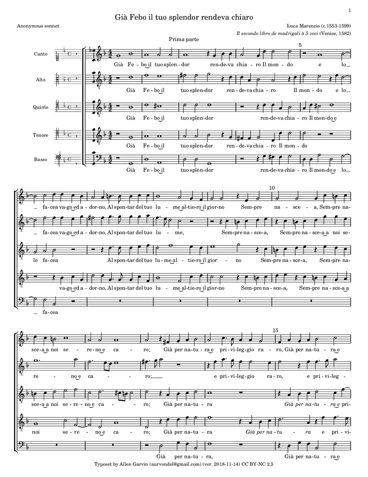 Già Febo il tuo splendor rendeva chiaro - Page 1