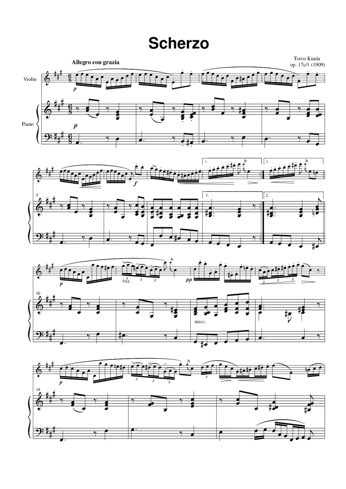 2 Posthumous Pieces for Violin and Piano - Page 1