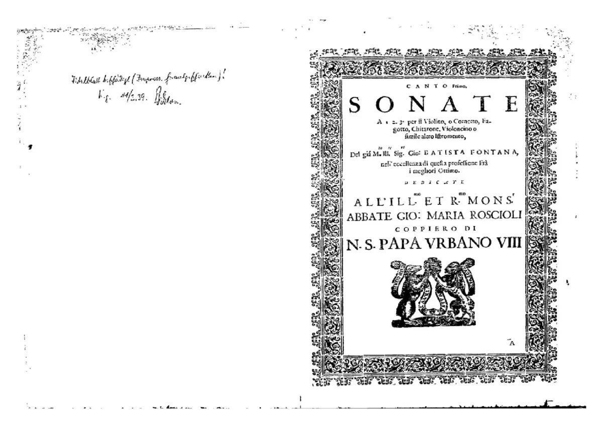 Sonate a 1 2. 3. per il violin, o cornetto, fagotto, chitarone, violoncino o simile altro istromento - Page 1