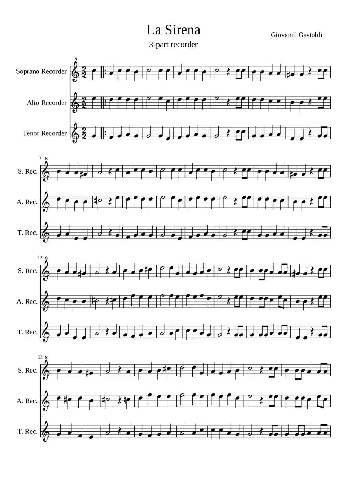 La Sirena (for 3-part recorder) - Page 1