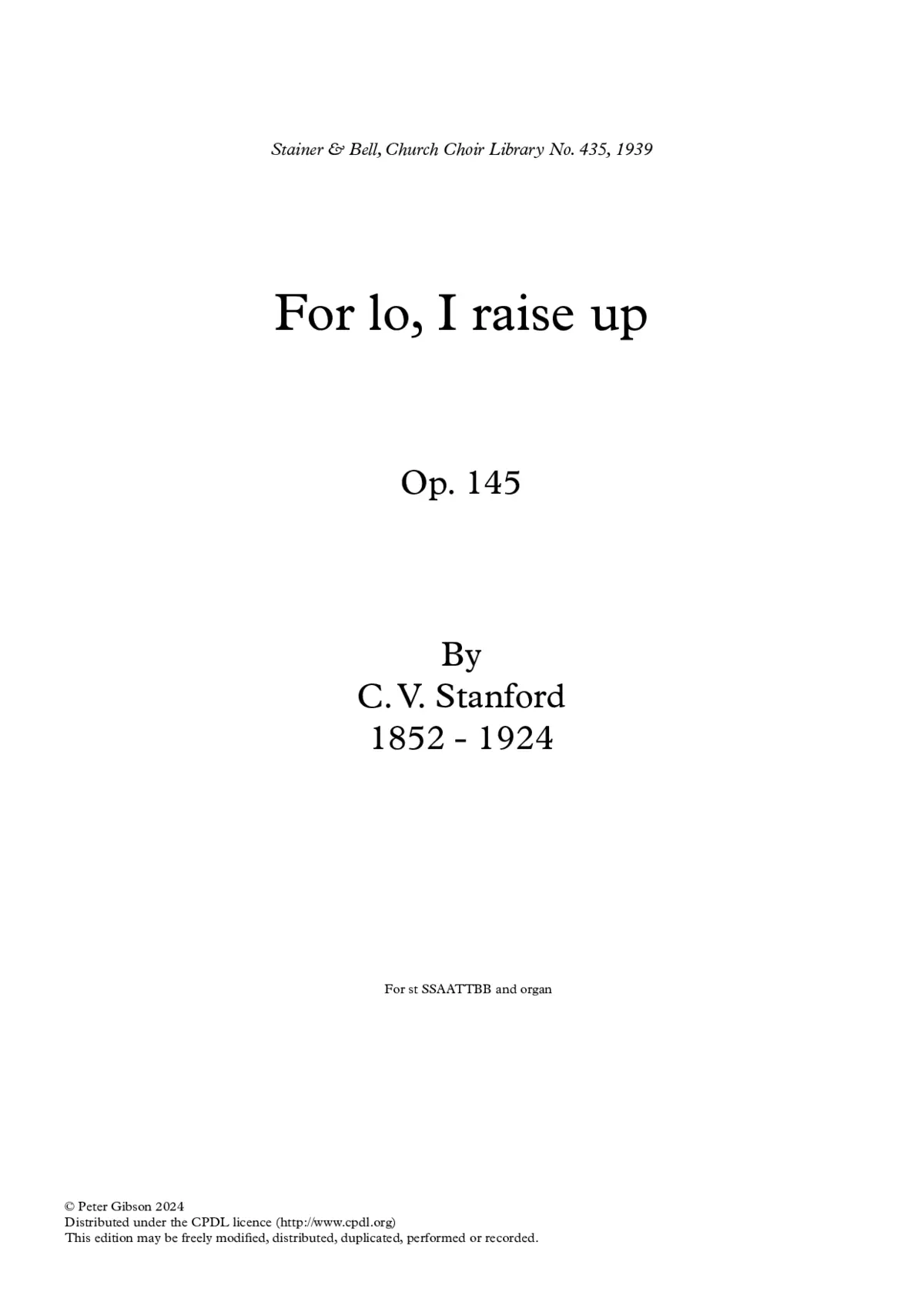 For lo, I raise up, Op. 145 - Page 1