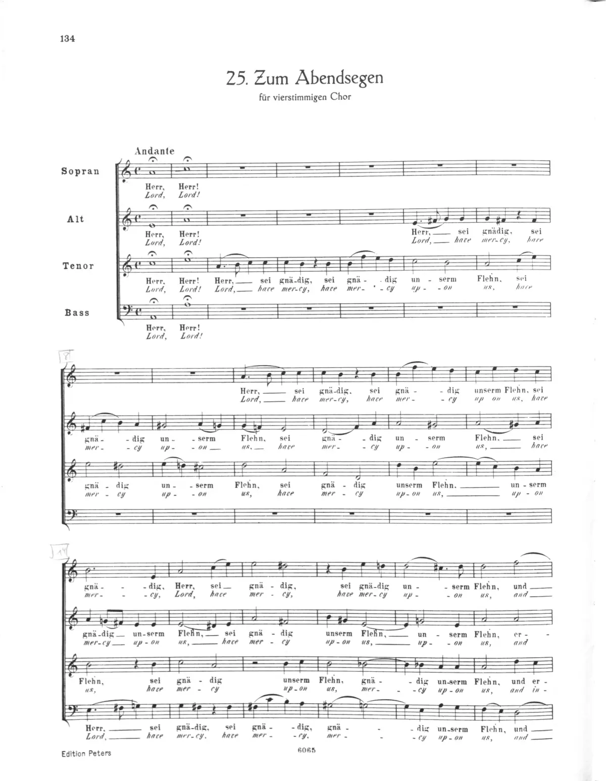 ''Zum Abendsegen'' (Der Abendsegen), Vocal-Chor für Sopran, Alt, Tenor und Bass - Page 1