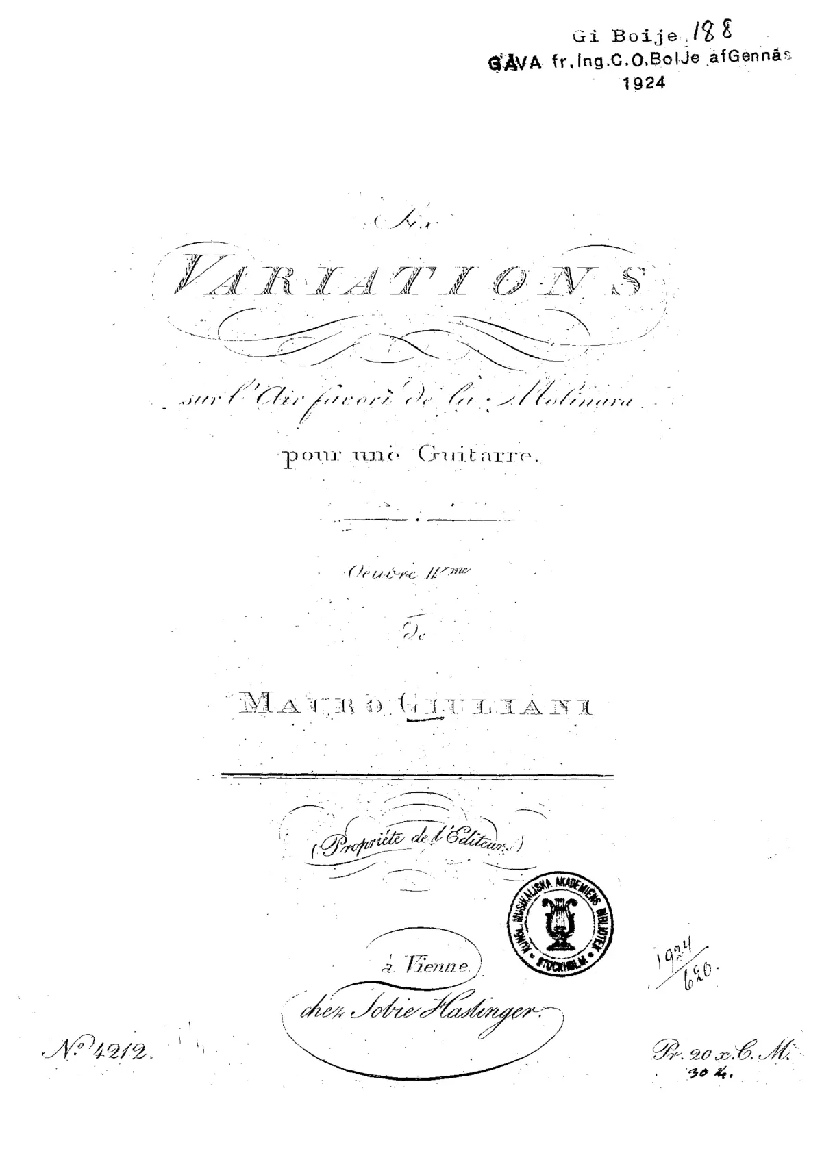 Six Variations sur l’Air favori de la Molinara - Page 1